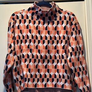 Maeve Carys pullover sweater, geometric pattern, mock neck, super soft